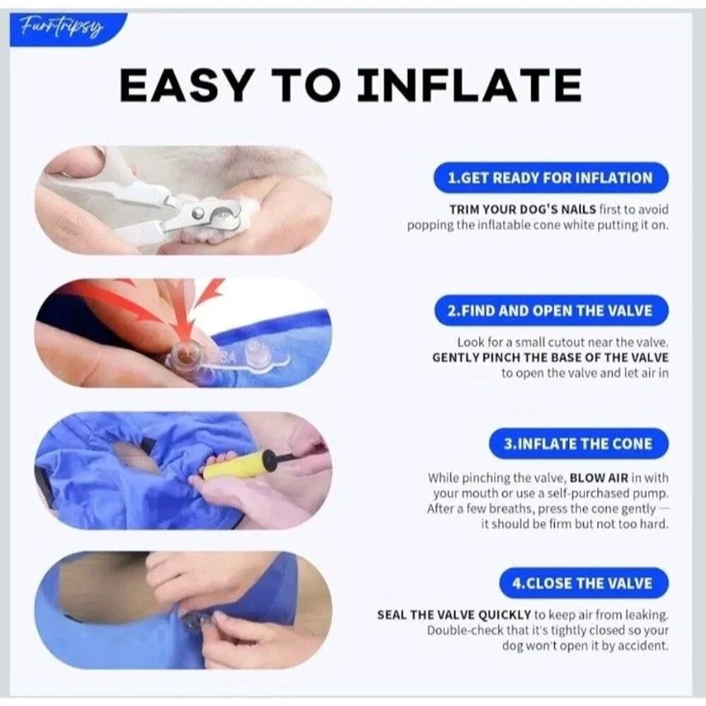 Inflatable Pet Cone Collar Dogs & Cats - Size XL - Post Surgery, Rashes, Injury